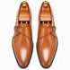 Melodiapelle Madrid Single Monk Strap in tan leather, pair top-down view, handcrafted in Agra