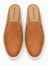 Melodiapelle Madurai Mule in rust tan suede, pair top-down view, handcrafted in Agra