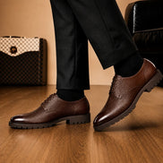 Melodiapelle Magnum Derby Shoe in dark brown leather worn with formal trousers, on-feet shot