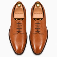 Melodiapelle Magnum Derby Shoe in tan leather, pair top-down view, handcrafted in Agra