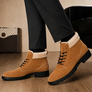 Melodiapelle Malabar Shearling Winter Boot in camel suede worn with trousers, on-feet shot