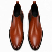 Melodiapelle Malacca Chelsea Boot in cognac tan leather, pair top-down view, handcrafted in Agra