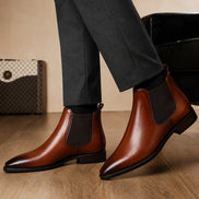 Melodiapelle Malacca Chelsea Boot in cognac tan leather, styled close-up