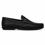 Side profile of the Malaga Driving Loafer in black leather on white background
