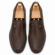 Melodiapelle Malaga Driving Loafer in dark chocolate leather, pair top-down view, handcrafted in Agra