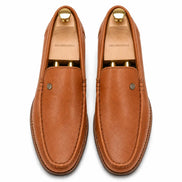 Melodiapelle Malaga Driving Loafer in tan leather, pair top-down view, handcrafted in Agra