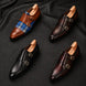 Melodiapelle Malibu Apron Monk Strap collection in black, brown and tan leather, handcrafted monk strap shoes displayed together