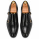 Melodiapelle Malibu Apron Monk Strap in nero black leather, pair top-down view, handcrafted in Agra