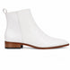 Side profile of the Malone Zip Ankle Boot in pearl white leather on white background