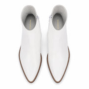 Melodiapelle Malone Zip Ankle Boot in pearl white leather, pair top-down view, handcrafted in Agra