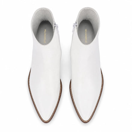 Melodiapelle Malone Zip Ankle Boot in pearl white leather, pair top-down view, handcrafted in Agra