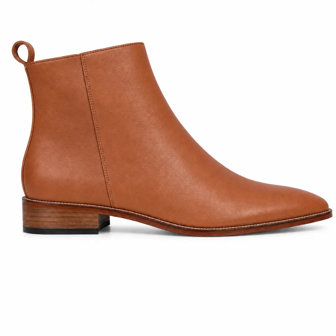 Side profile of the Malone Zip Ankle Boot in tan leather on white background