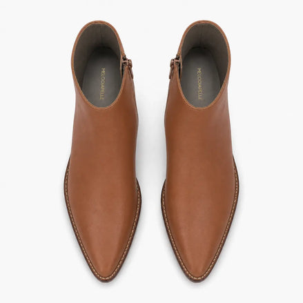 Melodiapelle Malone Zip Ankle Boot in tan leather, pair top-down view, handcrafted in Agra