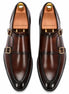 Melodiapelle Malvern Apron Monk Strap in dark mahogany leather, pair top-down view, handcrafted in Agra