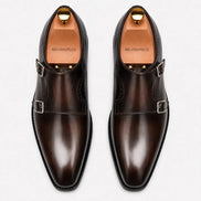 Melodiapelle Manchester Monk Strap in burgundy leather, pair top-down view, handcrafted in Agra