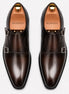 Melodiapelle Manchester Monk Strap in burgundy leather, pair top-down view, handcrafted in Agra