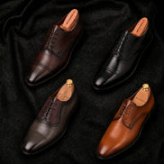 Melodiapelle Mangrove Plain Derby collection in tan, brown and black leather, handcrafted formal shoes displayed together