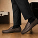 Melodiapelle Manhattan Loafer in dark brown leather worn with trousers, on-feet shot