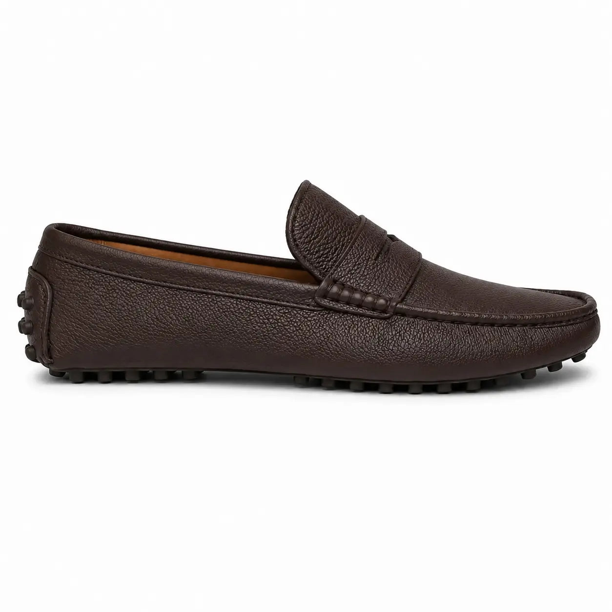 Side profile of the Manhattan Loafer in dark brown leather on white background