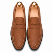 Melodiapelle Manhattan Loafer in rust tan leather, pair top-down view, handcrafted in Agra