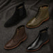 Melodiapelle Manila Plain Toe Boot collection in olive, black, brown and tan leather, handcrafted plain-toe boots displayed together