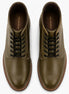 Melodiapelle Manila Plain Toe Boot in olive green leather, pair top-down view, handcrafted in Agra