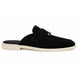 Side profile of the Manni Mule in black suede on white background