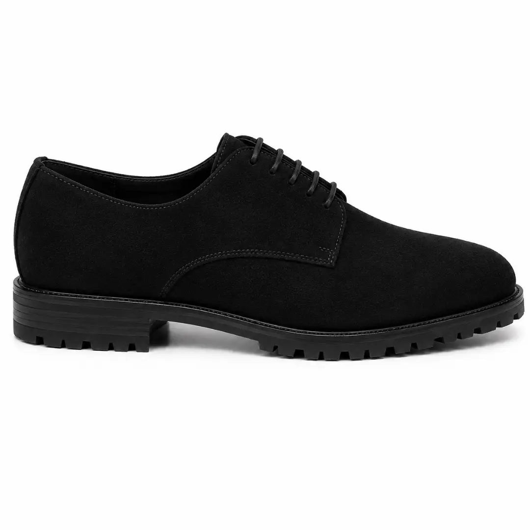Side profile of the Mansfield Classy Derby in black suede on white background