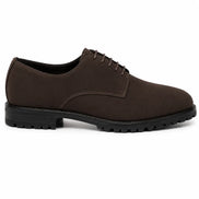 Side profile of the Mansfield Classy Derby in dark brown suede on white background