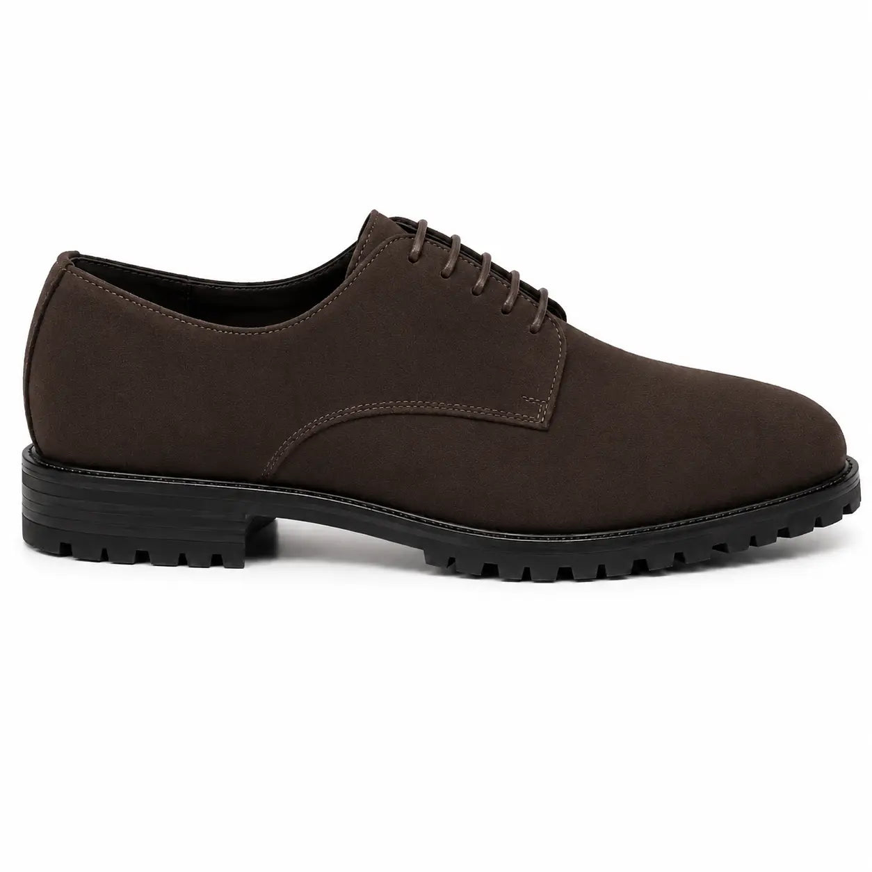Side profile of the Mansfield Classy Derby in dark brown suede on white background