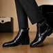 Melodiapelle Manteca Combat Boot in black leather worn with trousers, on-feet shot
