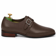 Side profile of the Mapple Monkstrap in dark brown leather on white background
