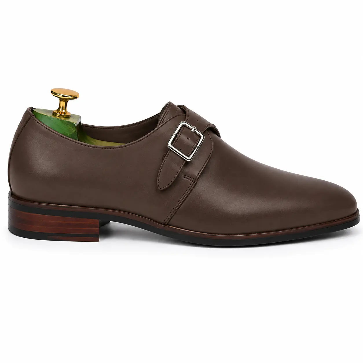 Side profile of the Mapple Monkstrap in dark brown leather on white background