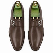 Melodiapelle Mapple Monkstrap in dark brown leather, pair top-down view, handcrafted in Agra