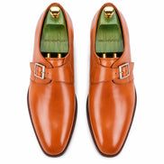 Melodiapelle Mapple Monkstrap in tan leather, pair top-down view, handcrafted in Agra