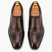 Melodiapelle Marcello Semi-Brogue Oxford in chocolate brown leather, pair top-down view, handcrafted in Agra