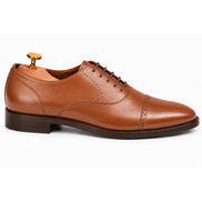 Side profile of the Marcello Semi-Brogue Oxford in tan leather on white background