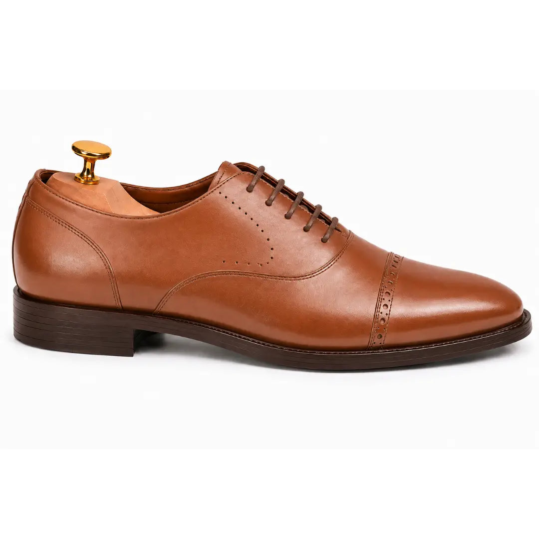Side profile of the Marcello Semi-Brogue Oxford in tan leather on white background