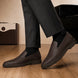 Melodiapelle Marengo Embossed Slip-On Sneaker in brown leather worn with trousers, on-feet shot