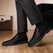  Melodiapelle Marengo Embossed Slip-On Sneaker in nero black leather worn with trousers, on-feet shot