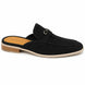 Side profile of the Maria Mule in black suede on white background