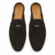 Melodiapelle Maria Mule in dark brown suede, pair top-down view, handcrafted in Agra