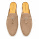 Melodiapelle Maria Mule in sand beige suede, pair top-down view, handcrafted in Agra