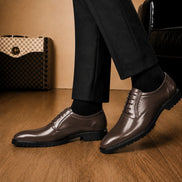 Melodiapelle Marlboro Derby Shoes in dark brown leather worn with formal trousers, on-feet shot