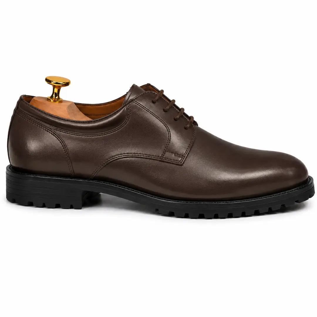 Side profile of the Marlboro Derby Shoes in dark brown leather on white background