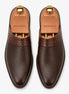 Melodiapelle Marshall Mule in dark brown leather, pair top-down view, handcrafted in Agra