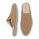 Sand beige suede backless mule loafer, three-quarter angle showing heel and sole detailing