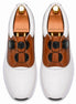 Melodiapelle Marzano BOA Golf Shoe in white and tan leather, pair top-down view, handcrafted in Agra
