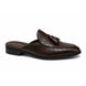 Side profile of the Mason Mule in dark brown croc-embossed leather on white background