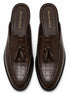 Melodiapelle Mason Mule in dark brown croc-embossed leather, pair top-down view, handcrafted in Agra